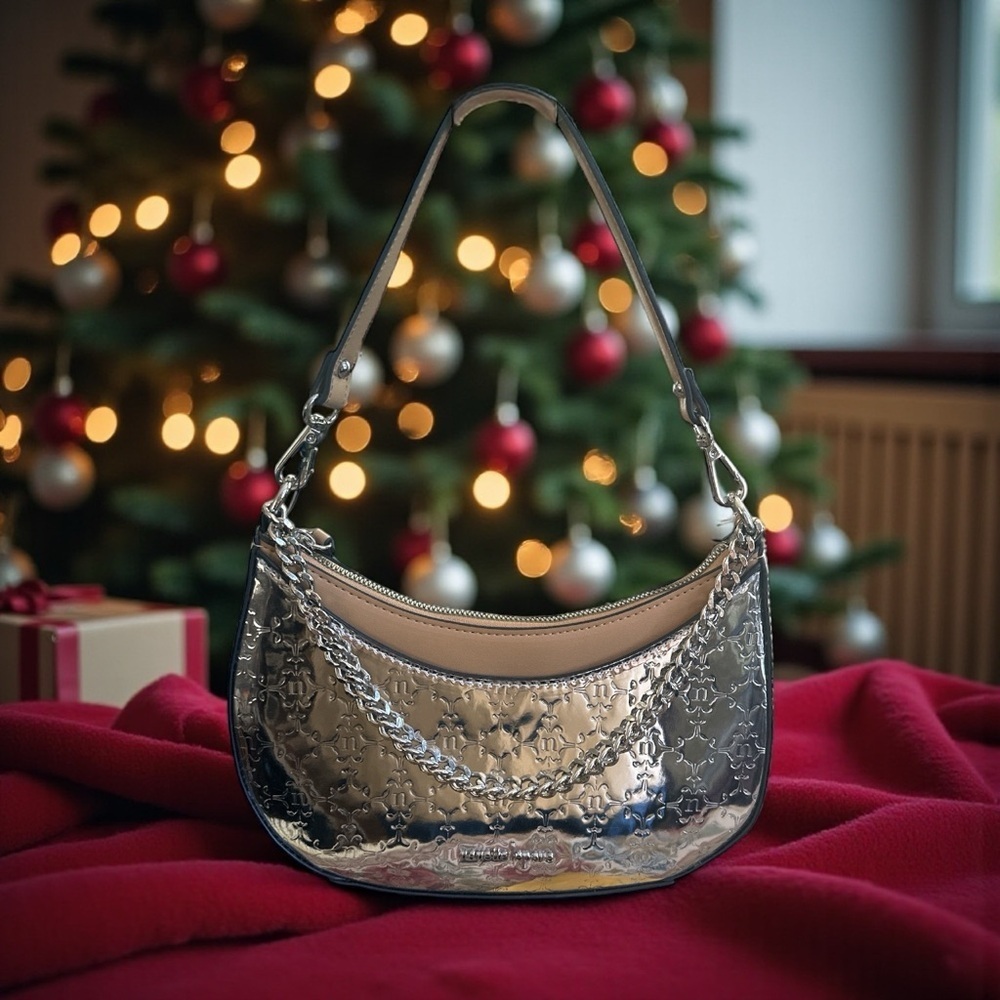 NWT Nanette Lepore Metallic Embossed Chain Shoulder Bag –Luxe Evening Crossbody - Picture 3 of 8